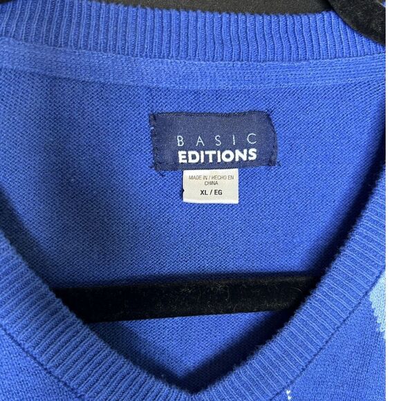 Women's Blue Argyle Preppy Academia Twee V-Neck Pullover Sweater - Size XL - Picture 4 of 5